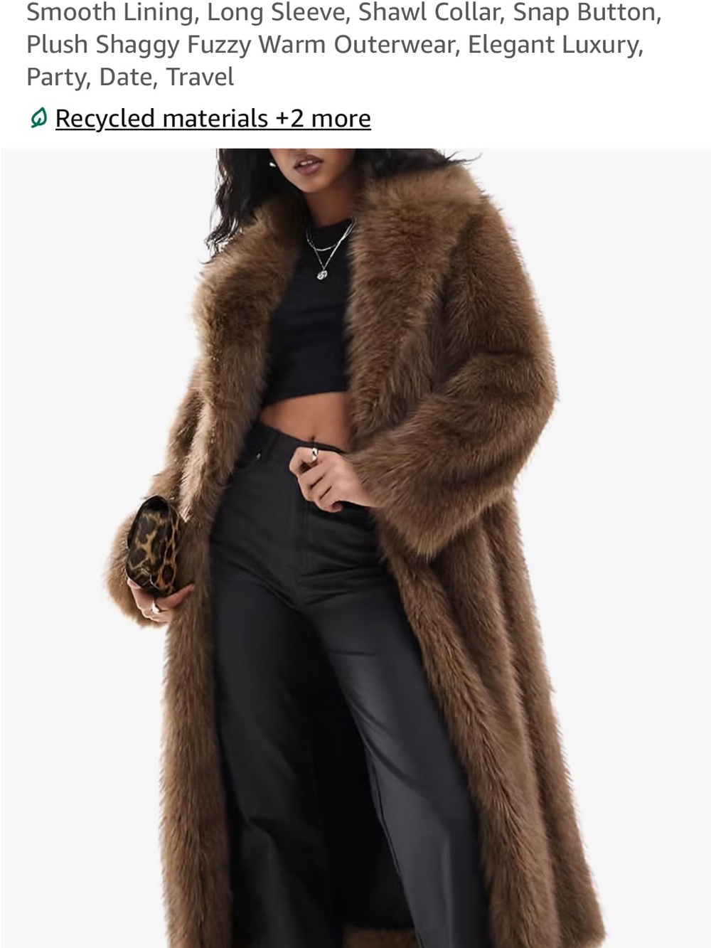 Flygo Ling Faux Fur Fluffy Coat - Brown S